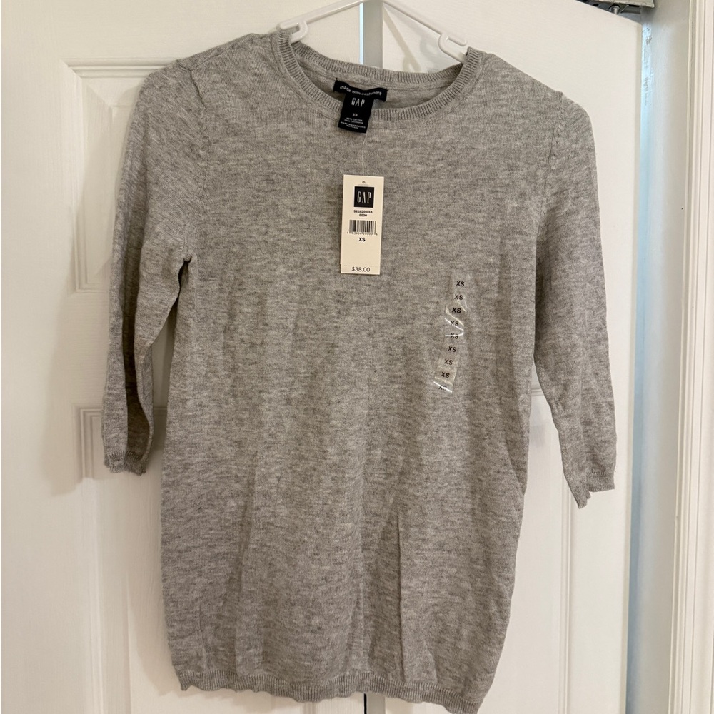 NWT GAP Cashmere Blend Pullover Thin Sweater Grey Womens XS 3/4 Sleeve